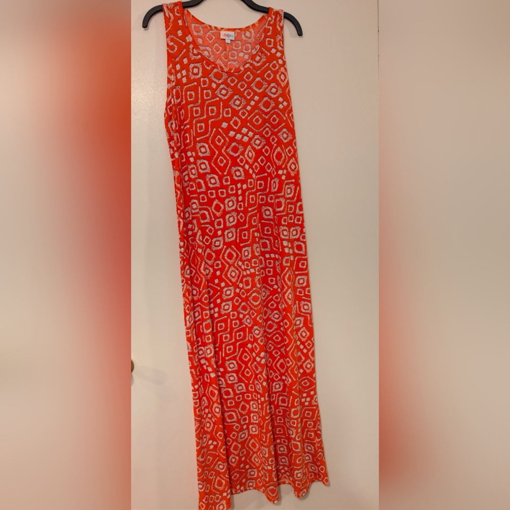 LuLaRoe Dani Maxi Dress XL NWOT Orange White Geometric Tribal Sleeveless Tank - Picture 1 of 8